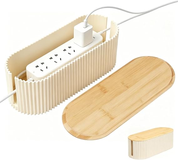 DASIAUTOEM Cable Box Cable Management Box Cable Organiser Box with Bamboo Lid for Hiding and Tidying Cables Socket Box Desk Cable Management Box for Office Home