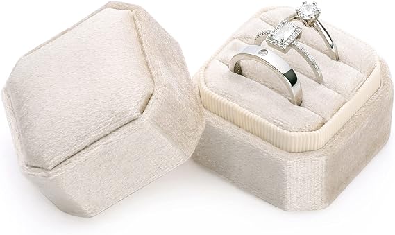 Sightor Velvet Ring Box 3 Slots Octagon Jewelry Ring Box for Wedding