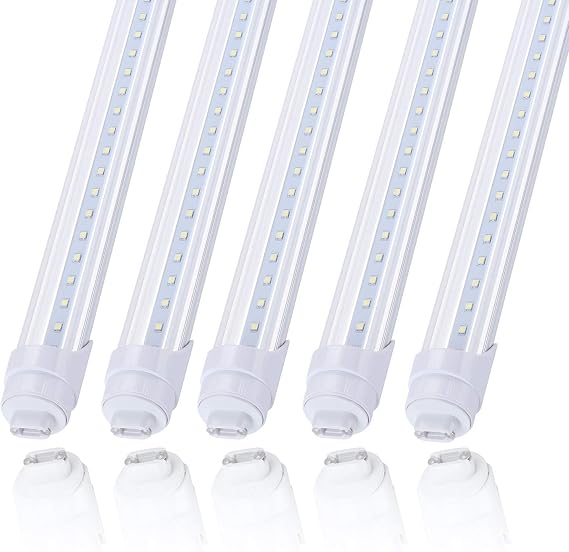 8ft R17D Rotatable HO base led tube light 45W, Need Bypass Ballast,Replace 100W Fluorescent Shop Lights Dual-Ended Power, Cold White 6000K, clear Cover, AC 90-277V 25Pack