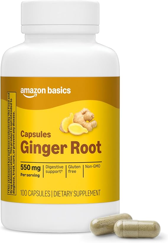 Amazon Basics Ginger Root Capsules, 550 mg, 100 Count
