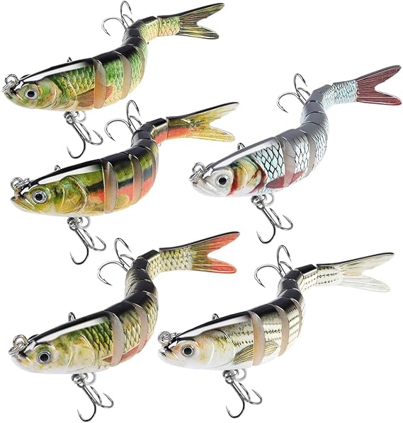 RYACO Fishing Lures for Bass Trout, Multi Jointed Segmented Fishing Bait for Freshwater and Saltwater, Lifelike Swimbait with Hooks Slow Sinking Crankbaits Fishing Gifts Family Fishing Gear, 5PCS