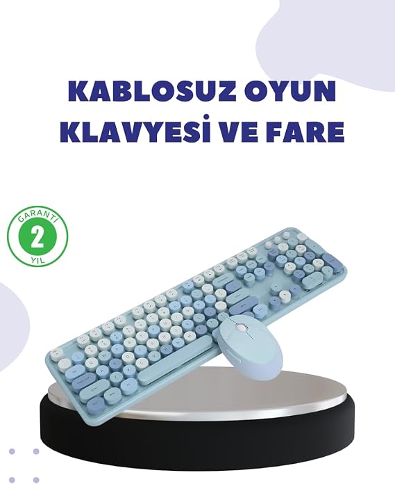 Kablosuz Retro Klavye ve Mouse Seti – 104 Tuşlu, Sessiz Yazım
