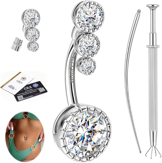 Morfetto Moissanite & Titanium Belly Button Bars,Silver/Gold Belly Bars