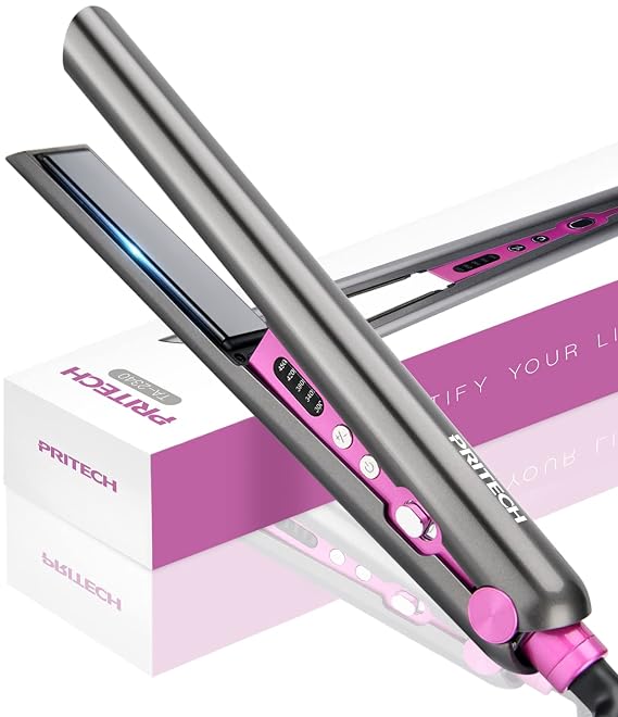 PRITECH Ceramic Hair Iron (TA-2340), 1 inch, Hair Straightener and Curling Iron, Adjustable Temperature, Fast Heat Up, Auto Shut-Off, Dual Voltage, Safety Lock, 450F