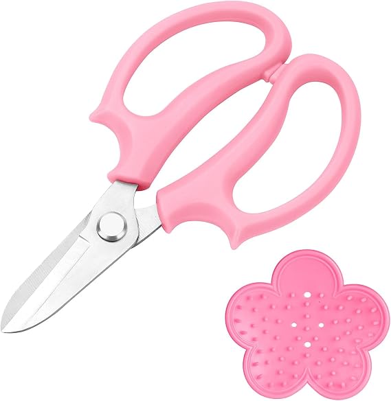 OFFCUP Garden Secateurs, Florist Scissors, Bypass Pruning Shears Professional Secateurs Pruning Scissors Snips, Hand Pruner Snip Trimming Tool with Thorn Remover Tool for Gardening Flower (Pink)