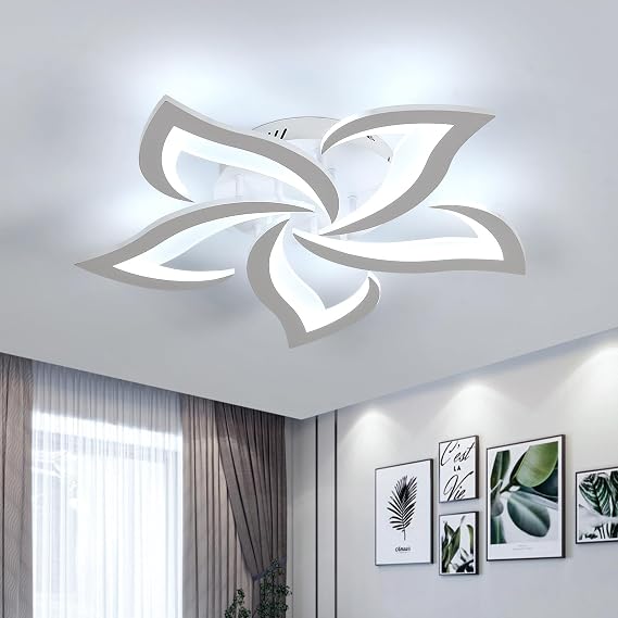 Dorlink LED Ceiling Light, 60W 5400LM Modern Design Ceiling Lighting, 5 Lights Living Room Ceiling Light Acrylic White Flower Fittings Ceilings for Bedroom, Kitchen, Dining Room 6500K Cool White