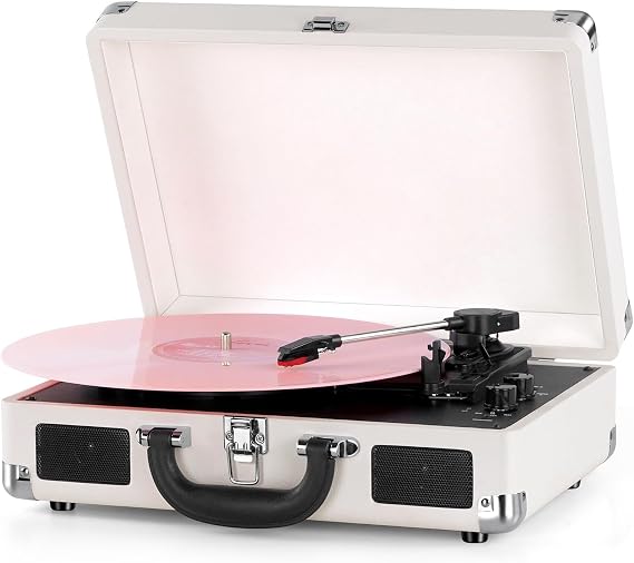Vinyl Record Player Wireless Turntable Bluetooth 3-Speed Portable Vintage Suitcase with Built-in Speakers, Includes Extra Stylus, RCA Out, AUX in