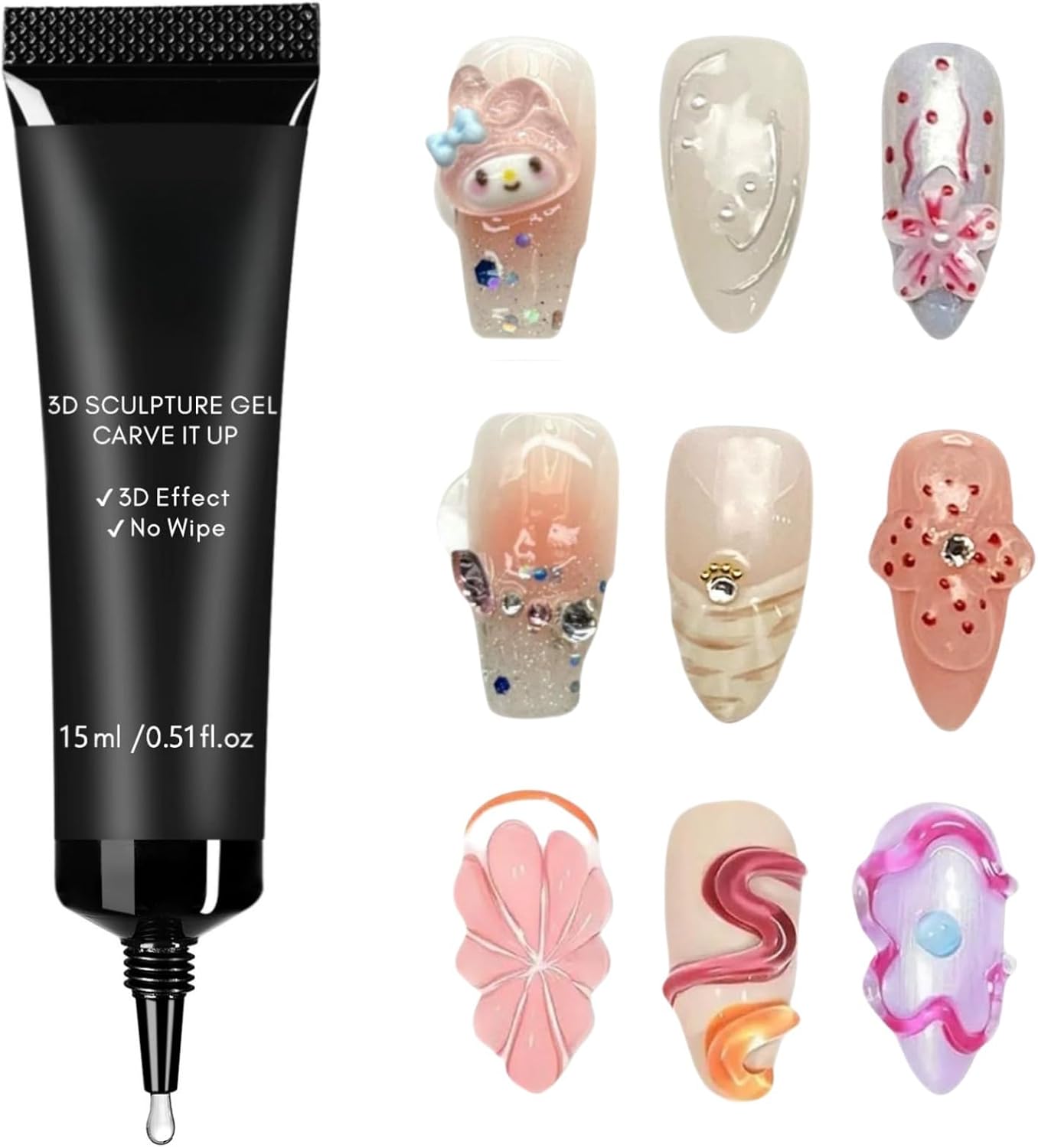 Sculpture Gel 3D Carving Gels,Non Wipe Clear Sculpting Gel,3D Nail Gel Sculpting Gel for Nail Designs,Hard Gel for Nails,Nail Art Design DIY Nail Painting Manicure,Painting Drawing Sculpting Gel