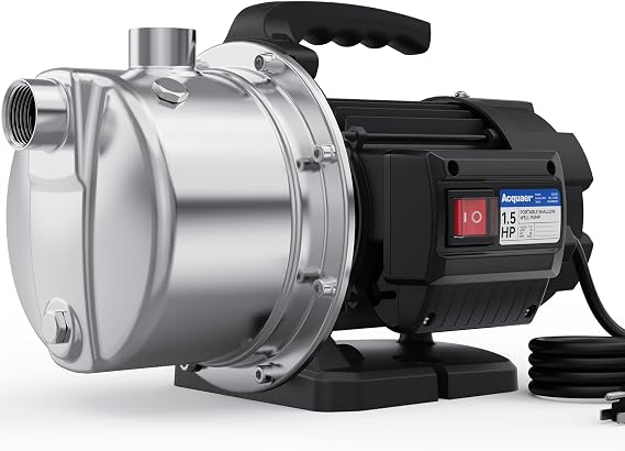 115V Shallow Well Garden Pump, Stainless Steel, Sprinkler Water Transfer Draining Irrigation Pump 1210 GPH, for Water Removal Lawn Garden,1.5 HP Portable