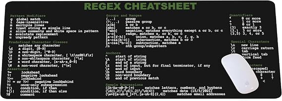 Regex Cheat Sheet Mouse Pad Large Desk Mat for Developers, Sysadmins, Programmers & IT Professionals Essential Computer Accessories for Study, Work, and Reference Purposes KMH