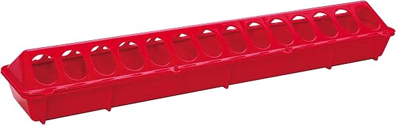 Little Giant Plastic Poultry Feeder Base | 20 Inches | Heavy Duty Plastic Feeding Tray with Holes | Chicken Feeder Trough | Poultry Tray | Red