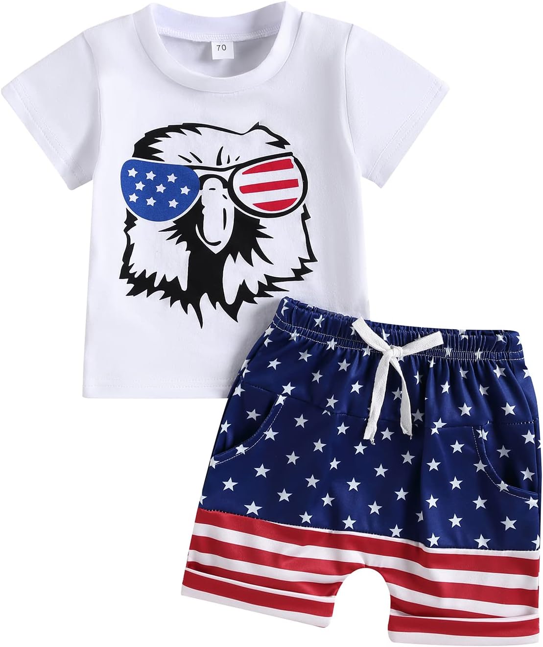 Independence Day Outfits Toddler Baby Boy Eagle Print Top Stars and Stripes Shorts 4th of July Clothes