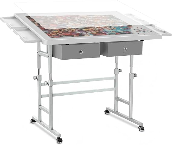 ALL4JIG 1000 Piece Light-Weight Adjustable Jigsaw Plastic Puzzle Table for Adults, 22.44"30.20"Puzzle Board with 4 Drawers&Protective Cover,45-Degree Any-Angle Tilt for Leisure,Laptop Table for Couch