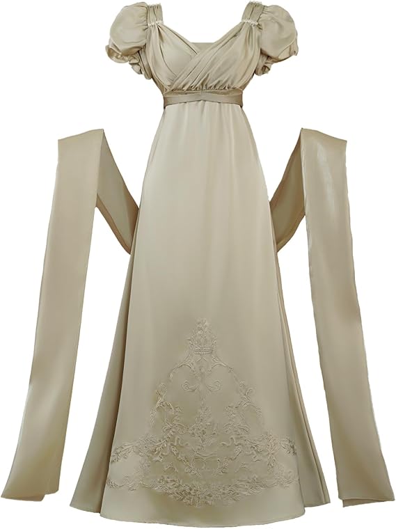Vibsion Regency Dresses for Women Victorian Embroidered Empire Waist Dress