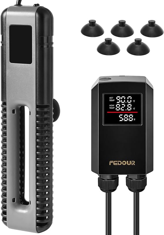 FEDOUR 600W 800W Titanium Aquarium Heater with Digital Controller, Submersible Aquarium Heater with Overheating Protection, for up to 220Gallon Fish and Turtle Tank (800W for up to 220Gal)