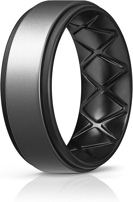 Egnaro Men's Wedding Rings 8mm Wide 2mm Thick Rubber Bands, Breathable and Flexible Step Edge Ring, Variety Multipack 1-7 For Gym Workout Travel Daily Wear