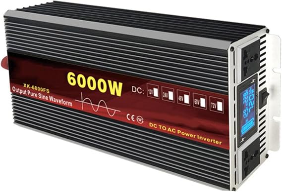 Pure Sine Wave Power Inverter 3000W 4000W 5000W 6000W DC 12V/24V/48V/60V to AC 110V/220V Power Converters Solar Inverters with AC Outlets for Home Camping