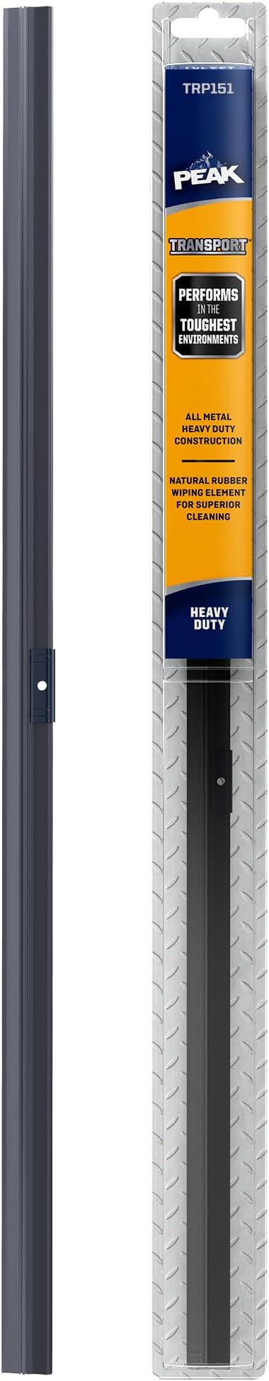 PEAK Transport Heavy Duty Windshield Wiper Blade, Durable Metal Wiper Blade Replacement for Class 6-8 Trucks, Class A RV's, and Transit Buses with Saddle Wiper Arm and 15" Flat Blade