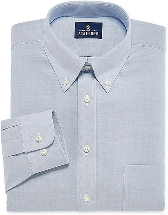 Stafford Travel Wrinkle-Free Stretch Oxford Long-Sleeve Dress Shirt Big (Oxford Blue, 19/36-37)