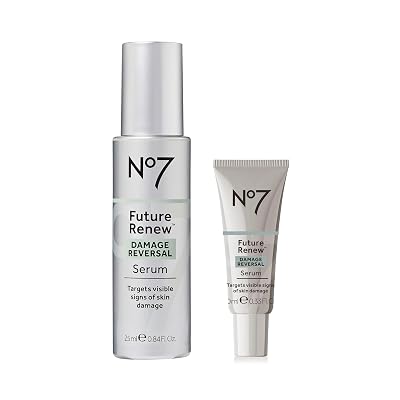 No7 Future Renew Damage Reversal Serum Duo - Anti-Aging Face Serum for Glowing Skin - Hyaluronic Acid  Niacinamide for Skin Damage Reversal - Includes 1 Regular  1 Travel Size 0.33 & 0.84 oz