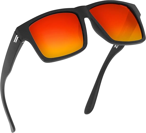 TOROE RANGE Polarized Men Sunglasses - Matte Black | Sunrise Red | Unbreakable TR90 frame paired with polarized fire red polycarbonate lenses that eliminate glare and boost contrast
