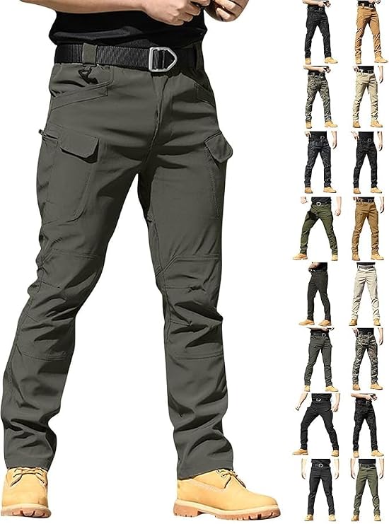Carpenter Pants for Men Resistant Relaxed Fit Hiking Work Pant Multi Pockets Ripstop Flex Baggy Sloid Camo Cargo Tactical Pants Gray Medium