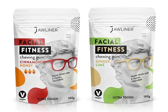 Jawliner Fitness Chewing Gum 15X Harder Jawline Gum Sugar Free Ginger Lime and Cinnamon Honey Jaw Gum Includes 12 Weeks Coaching - Jawline Exerciser for Shaping the Jaw (4 Months Pack of 2 Flavor)