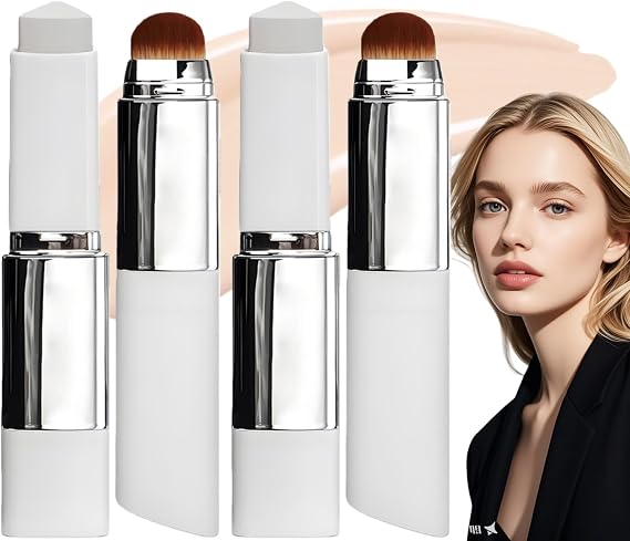 2pcs Color Changing Foundation Stick,Korean Foundation for Mature Skin with Brush,Full To Medium Coverage Base Makeup,Waterproof Foundation & Skin Tint,Colour Match for All Skin Types(Natural)