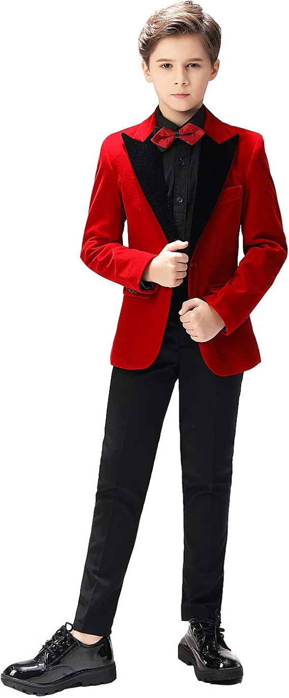 Sxfashbrd Boys Velvet Blazer Tuxedos 2 Pieces Suit Slim Fit Jacket Coats Formal Party Outerwear Costume