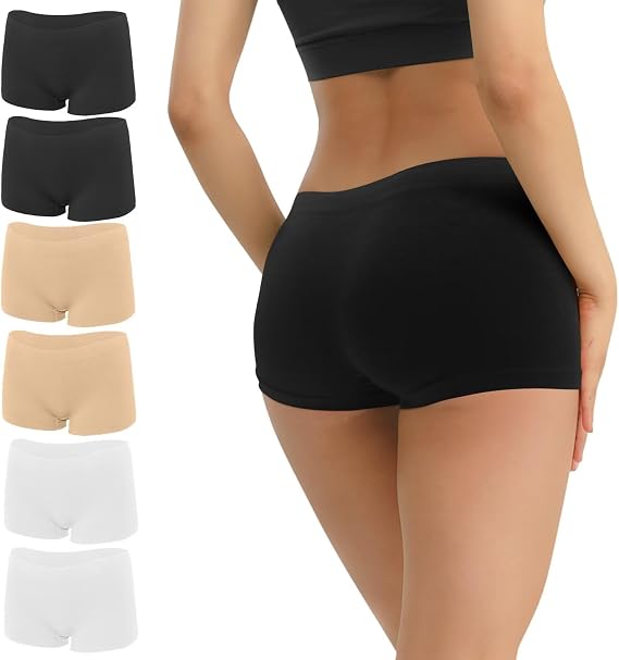 Allxwek Womens Soft Boyshorts Seamless Boxers Briefs Panties 4/6 Pack S-3XL