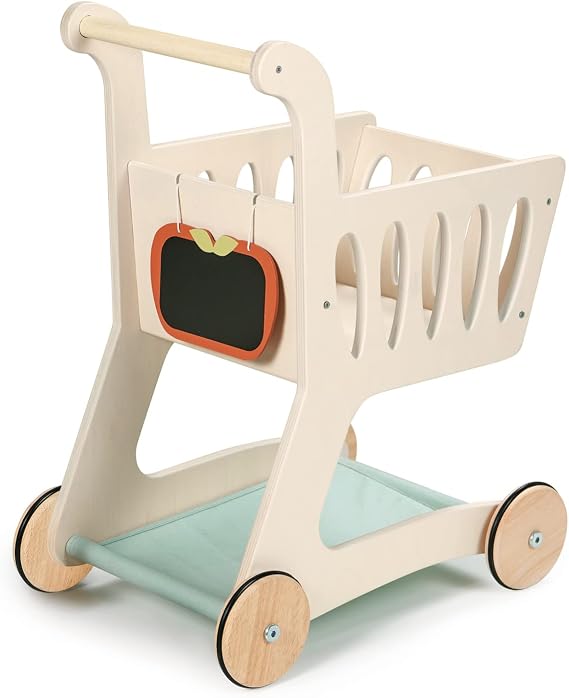 Tender Leaf Toys - Shopping Cart - Wooden Shopping Cart with Extra Storage - Perfect Role Play Toy, Promotes Creativity and Imagination for Boys and Girls - Age 3+