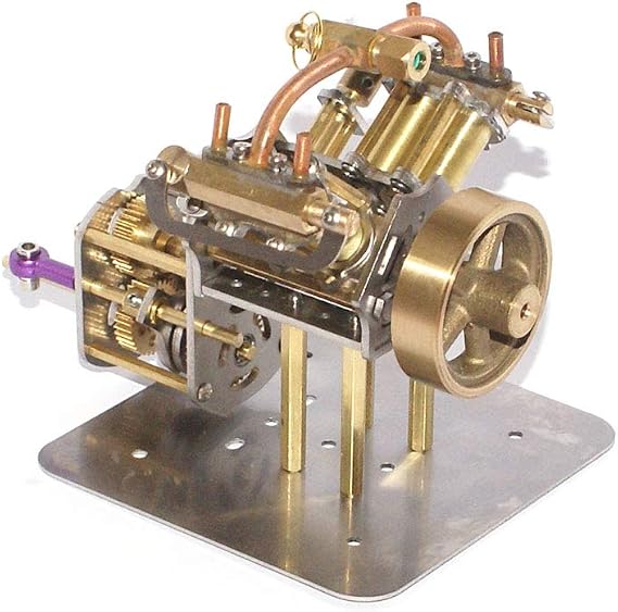 Mini V4 Steam Engine Model with Reverse Gearbox for Teaching, Gift, Physical Experiment