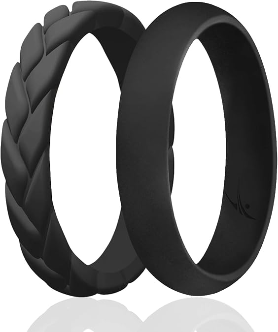 ROQ Silicone Rubber Wedding Ring for Women, Thin Stackable Braided Flame Leaves & Dome, Rubber Silicone Wedding Band, Anniversary Rings, Promise Ring, 4/5.5mm Wide 2mm Thick, Multicolor