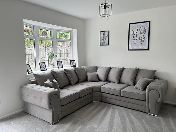 JSB - Venice Chesterfield Corner Sofa | 240cm x240cm | *Scatterback* | Silver Lisbon Fabric
