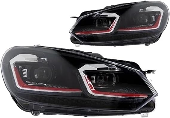 Car Front Lights For VW For Golf6 For Golf 6 MK6 Headlight 2009-2012 R20 For GTI Head Lamp For Drl Projector Lens Automotive Accessories Car Lights Headlight assembly(G*TI Red One Set,RHD)