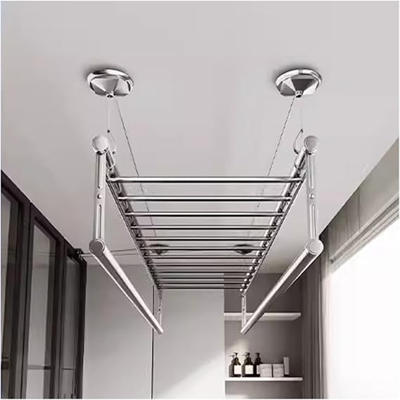 Clothes Airer Electrical Drying Rack Lifting Clothes Hanger Ceiling Mounted Hand Crank Balcony Double Pole Clothes Hanger Manual Household Automatic Clothe,B-2.0m