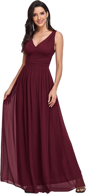 Ever-Pretty Womens Bridesmaid Dress V-Neck Sleeveless A Line Chiffon Floor Length Formal Dress 09016