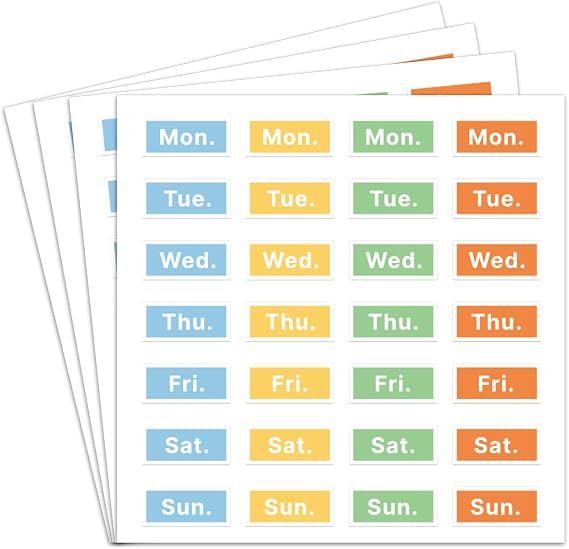 dealzEpic - Weekday Stickers with 3-Letter Abbreviation from Mon. to Sun. - Self Adhesive Peel and Stick Decals - Perfect for Event Planning, Task Scheduling and Date Tracking