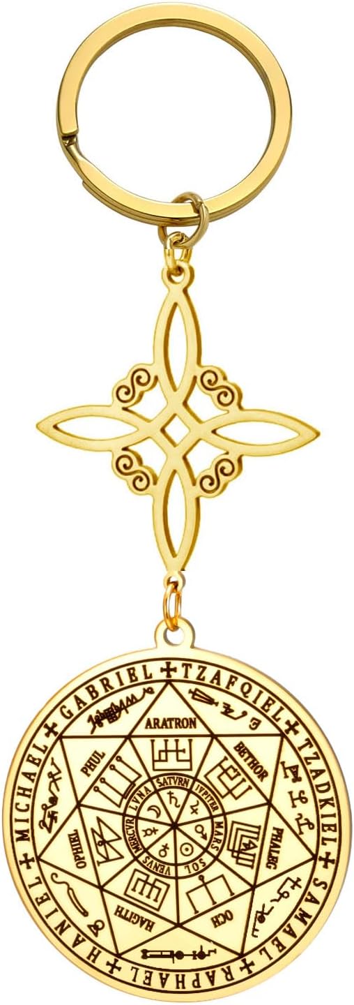 TEAMER Seal of The Seven Archangels Witch Knot Keychain Double Protection The Great Protector Archangel Amulet Keychain