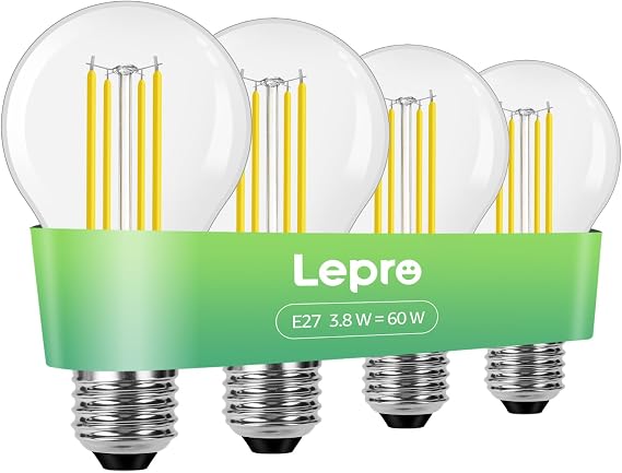 Lepro E27 Screw Bulb A-Rated, 3.8W = 60W, 806lm, 2700K Warm White, 4 Packs [Energy Class A]