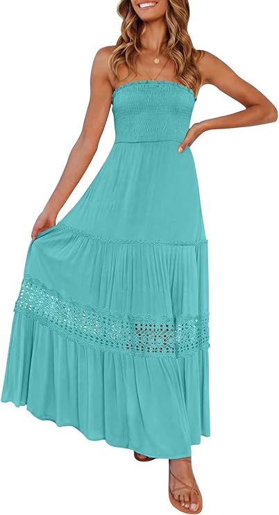 ZESICA Women's 2026 Summer Strapless Boho Beach Vacation Maxi Dresses