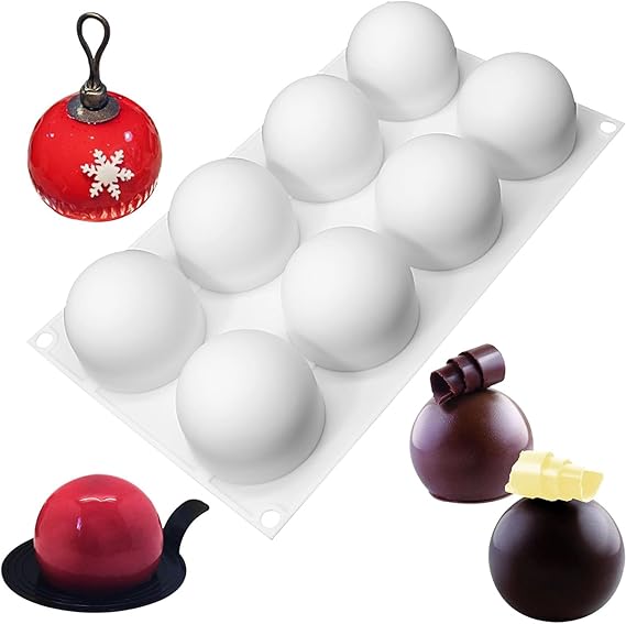 8 Holes Sphere Silicone Mold, Chocolate Mould Ball, Round Mousse Molds, 3D Mousse Cake Mould, Desserts Baking Mould, for Chocolates Jelly Ice Cream