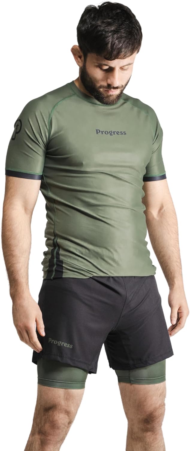 Progress Jiu Jitsu Academy Short SleeveRashguard | Flexible and Durable BJJ Rash Guard | Moisture-Wicking Compression Tops for Men and Women | 80% Polyester20% Spandex