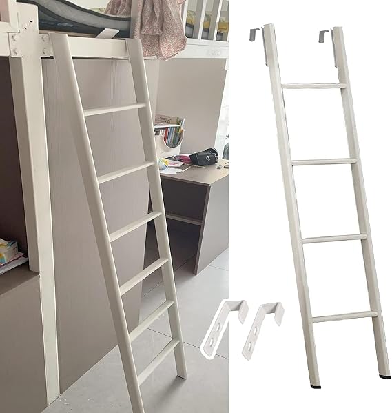 CMYUN Replacement White Twin Bunk Bed Ladder Only, Rv Bunk Bed Ladder with Adjustable Hooks, Kids Adult Metal Step Climb Ladder, for Dorm Loft Home (Size : 116cm/45)