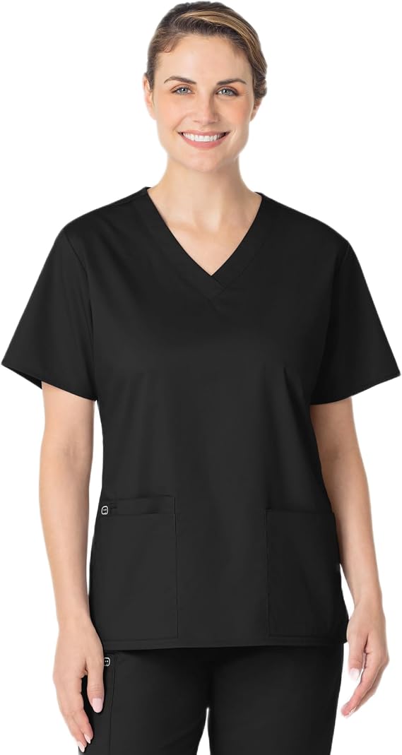 Wink WonderWORK Scrubs for Women, V-Neck Scrub Tops | Womens Scrub Top Black V-Neck