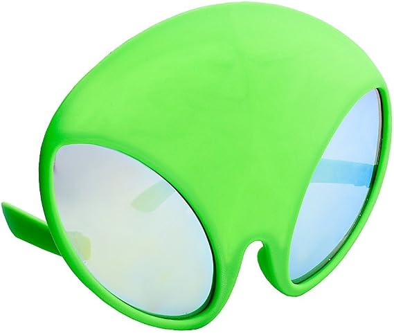 Sun-Staches Green Alien Glow in the Dark Mirror Sunglasses Costume Accessory, UV 400 Lenses, Alien Green Mask One Size Fits Most, 8"