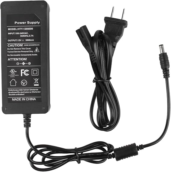 SUPERNIGHT 12V 5A Power Supply AC 100-240V 50-60hz to DC 12 Volt Power Adapter for 5050 3528 LED Strip Light Low Voltage Device