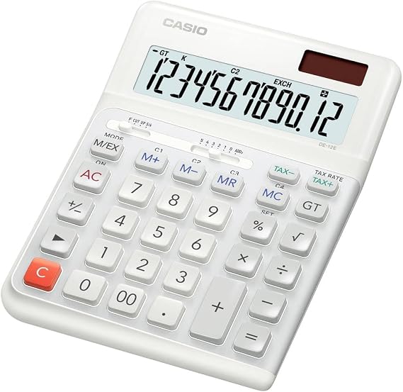 CASIO DE-12E-WE Ergonomischer Tischrechner, White, 12-stelliges Display