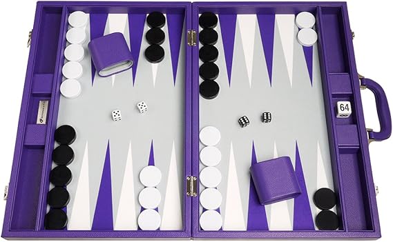 19-inch Premium Backgammon Set - Large Size - Purple Board