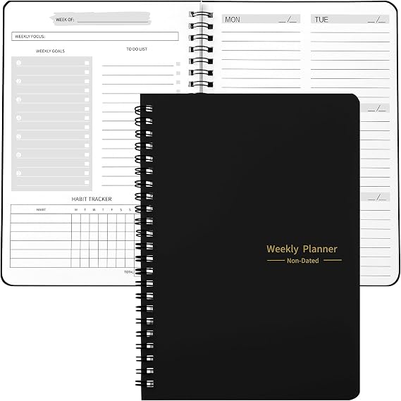 A5 Weekly Planner Notebook, Undated To Do List Notebook Diary 52 weeks of Daily Planner tracking for Daily life, Work, Students